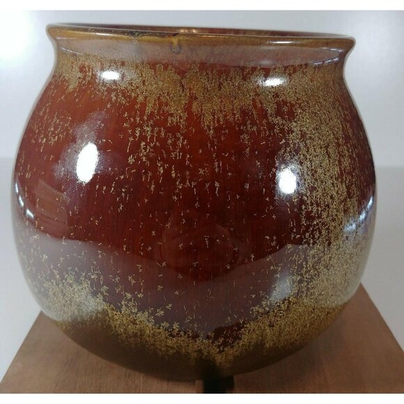 Partylite Brown & Gold Speckled Ceramic Vase Or Candle Holder Vintage - Picture 6 of 9
